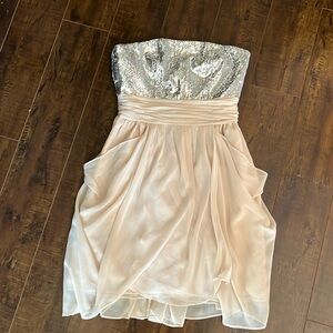 Bill Levkoff silver and beige cocktail dress